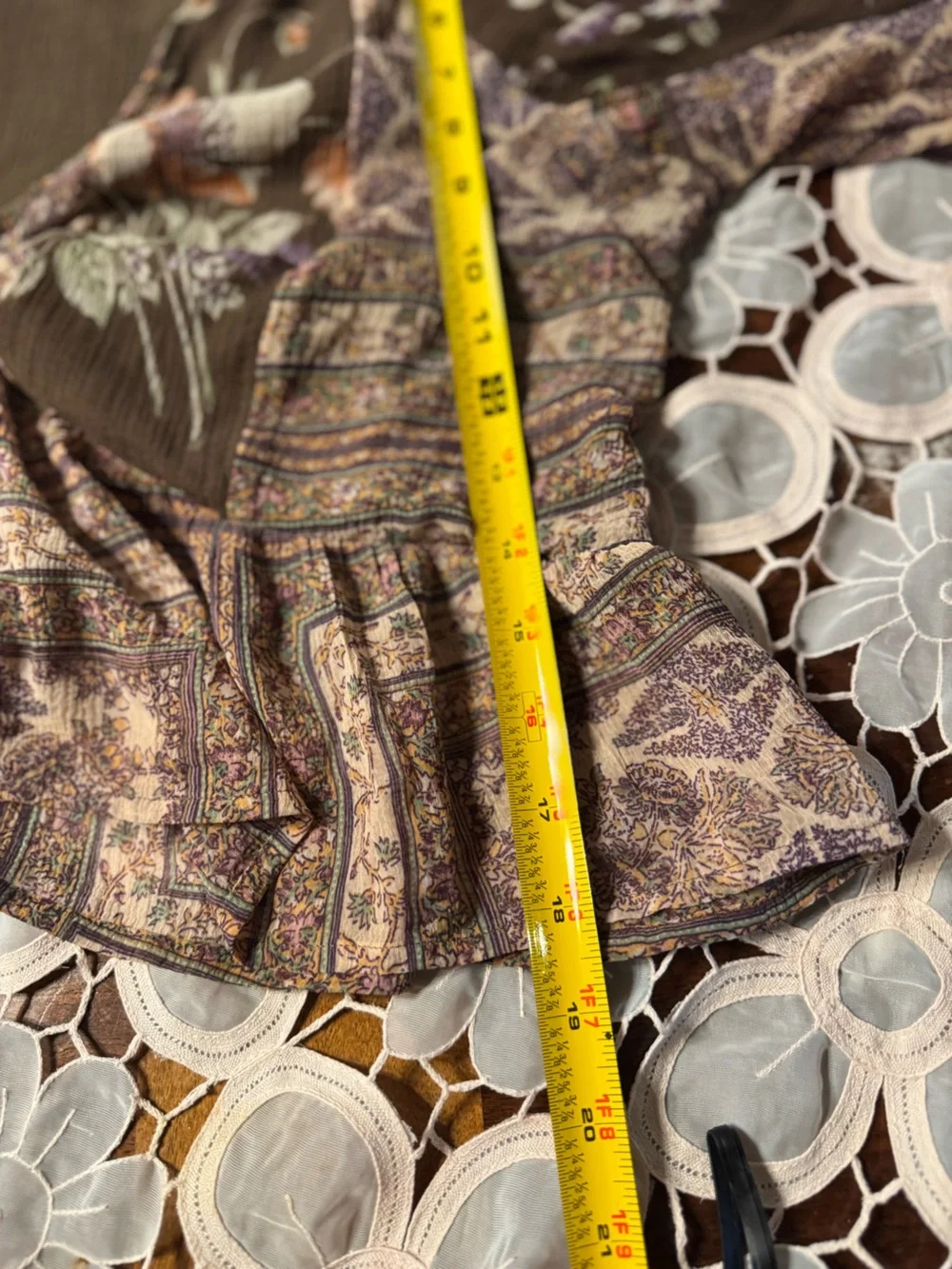 American Eagle XL Boho Floral Tie Front Peplum Blouse Bell Sleeve Cottagecore B6 - Picture 8 of 10